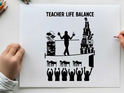 Teacher life balance silhouette of educator juggling responsibilities