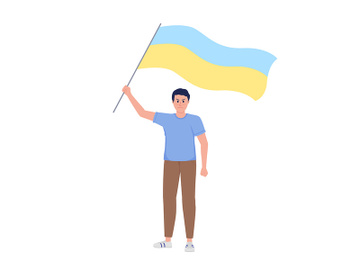 Man holding Ukrainian flag semi flat color vector character preview picture