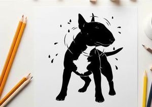 Silhouette of a bull terrier dog in motion with dynamic lines