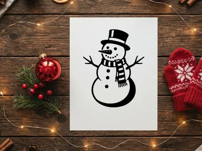 Cute Snowman with Top Hat and Scarf for Winter Holiday Decor