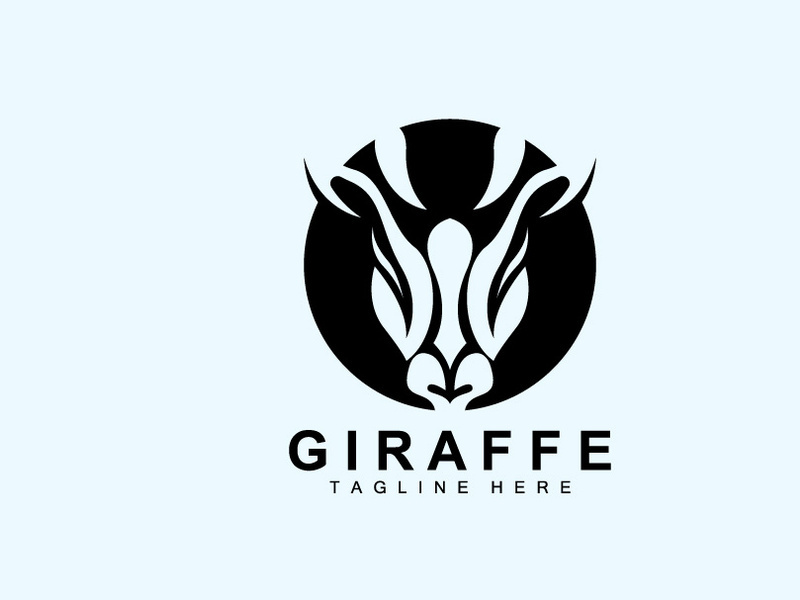 Giraffe Logo Design, Giraffe Head Vector Silhouette, High Neck Animal, Zoo, Tattoo Illustration, Product Brand