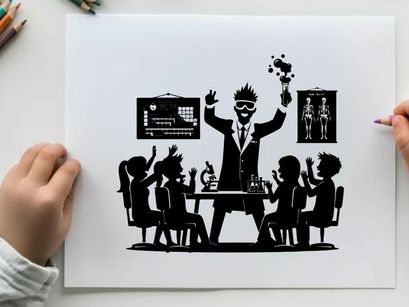 Silhouette of a man teaching students in a science classroom