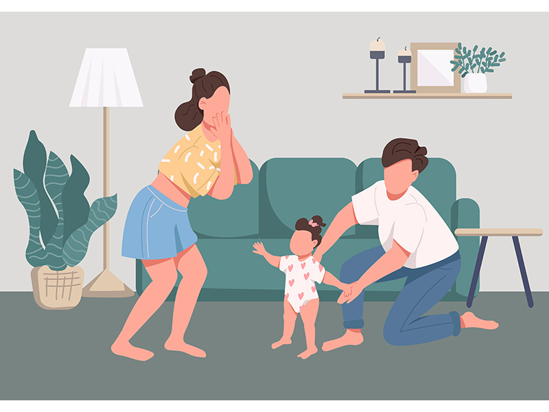 Family happy moments flat color vector illustration