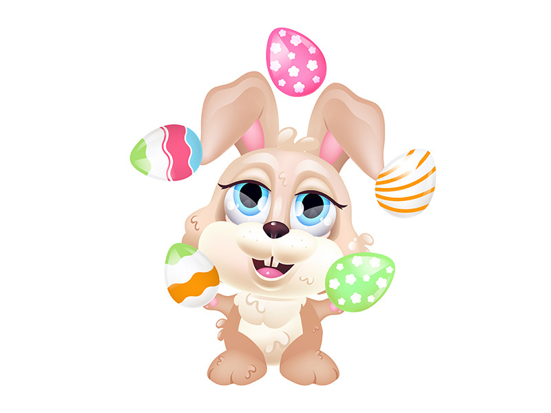 Cute bunny juggling eggs kawaii cartoon vector character