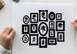 Silhouette of various framed floral and leaf designs