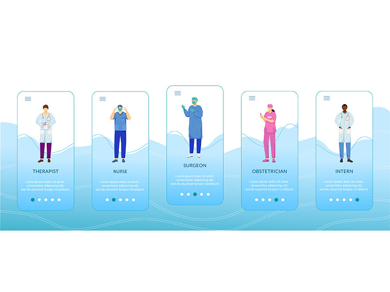 Medical professionals onboarding mobile app screen vector template
