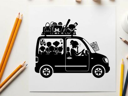 Silhouette of a family on a road trip adventure