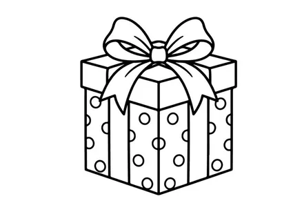 Ilustrasi seni garis kotak hadiah Natal dengan pola titik-titik dan pita pita