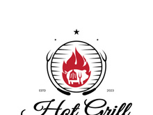Simple Barbecue Vintage hot grill, with crossed flames and spatula. Logo for restaurant, badge, cafe and bar.vector