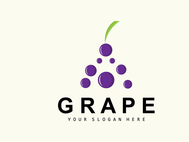 Grape Fruit Logo, Circle Style Fruit Design, Grape Farm Vector, Wine Drink, Nature Icon, Illustration Template