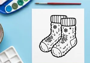 Hand-drawn Christmas socks with snowflakes and festive doodles for holiday decor and gifts