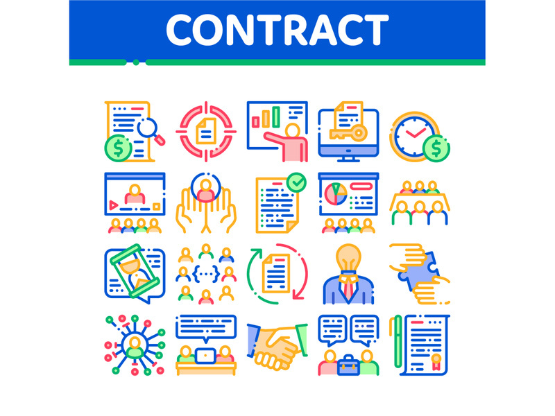Contract Collection Elements Icons Set Vector