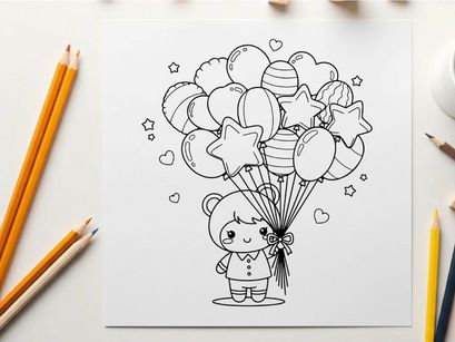 Girl holding balloons celebration joy vector illustration