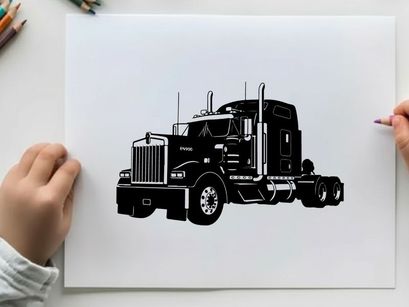 Silhouette of a large semi truck with trailer