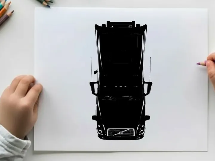 Silhouette of a large truck from a top down perspective