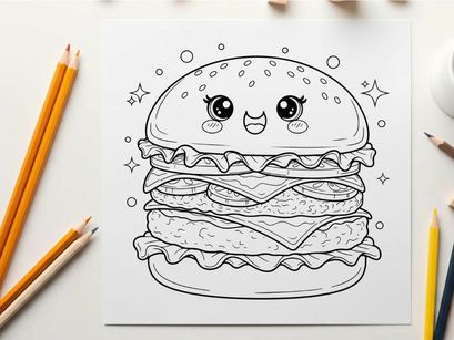 Cute cartoon burger smiling face vector illustration