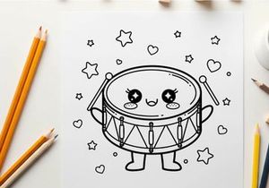 Cute snare drum with face vector illustration flat design