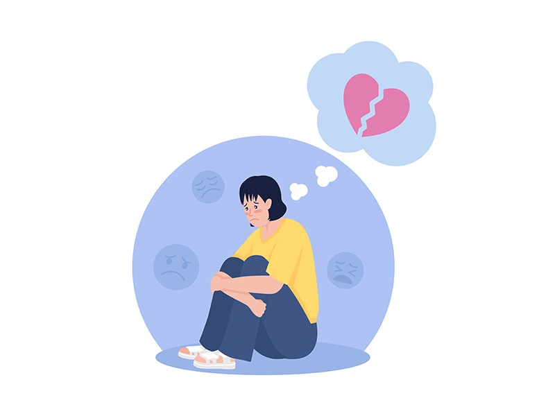 Sad lonely teenager thinking of breakup 2D vector isolated illustration