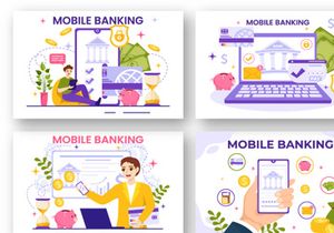 13 Mobile Banking Vector Illustration