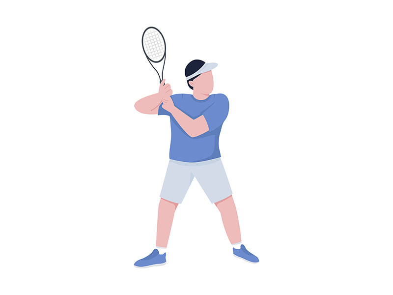 Tennis player with racket semi flat color vector character