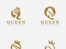 Beautiful face queen icon logo.for queen logo.Beauty woman hair salon golden logo. cosmetic, skin care business logo