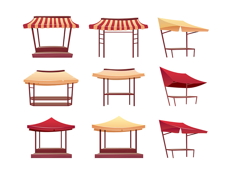 Empty bazaar awnings cartoon vector illustrations set