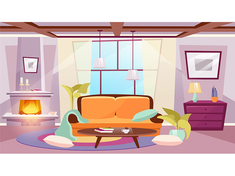 Living room interior flat vector illustration