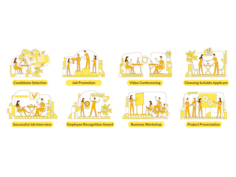 Hiring flat silhouette vector illustrations set