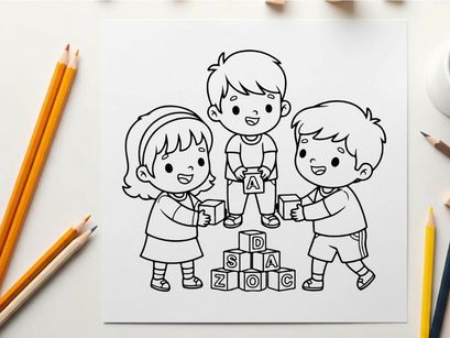 Children learning alphabet at zoo vector illustration