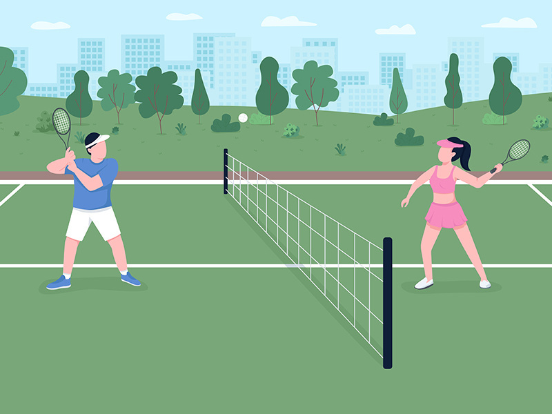 Tennis game flat color vector illustration