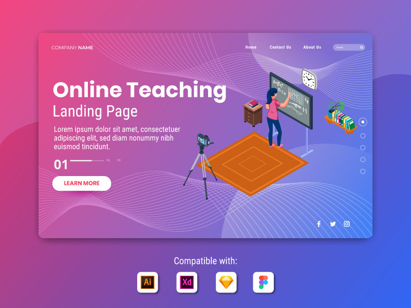Online teaching with camera - Landing Page Illustration Template