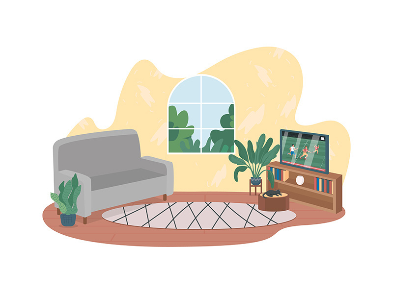 Living room with TV 2D vector web banner, poster