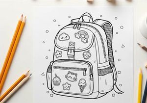 Cute school backpack with food and animal icons vector illustration