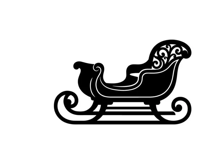 Black silhouette of a decorative Christmas sleigh isolated on a white background
