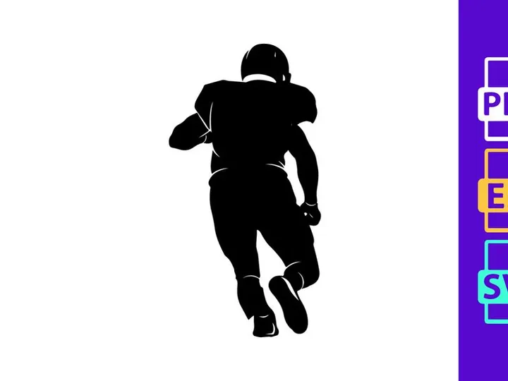 American football player running with ball in dark silhouette