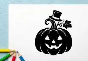 Halloween Pumpkin with Jack-o'-Lantern Face and Top Hat
