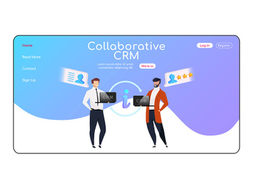 Collaborative CRM landing page flat color vector template preview picture