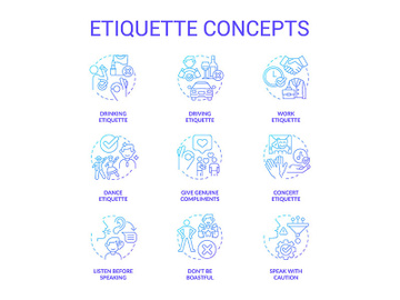 Etiquette blue gradient concept icons set preview picture