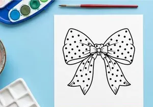 Polka dot bow illustration, black and white decorative ribbon for Christmas gift design