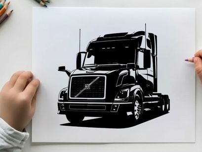 Silhouette of a volvo semi truck front view