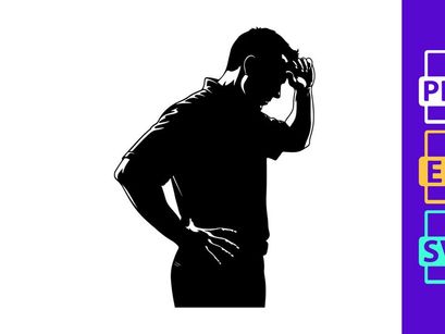 Silhouette of a man experiencing discomfort or pain in his lower back or stomach area