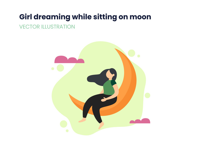 Girl dreaming while sitting on moon