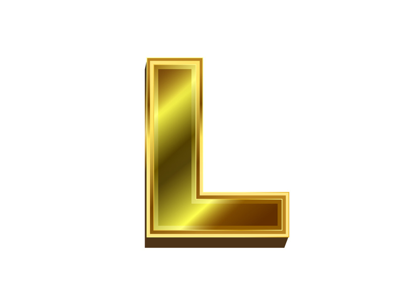 3d golden letter. Luxury gold English alphabet on white background