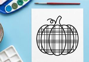 Plaid pumpkin line art icon. Minimalist autumn harvest symbol for seasonal design.