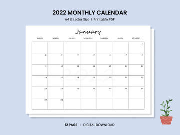Monthly Calendar Landscape Printable Calendar Template Year 2022 preview picture