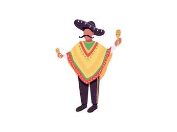 Mexican musician with maracas flat color vector faceless character preview picture