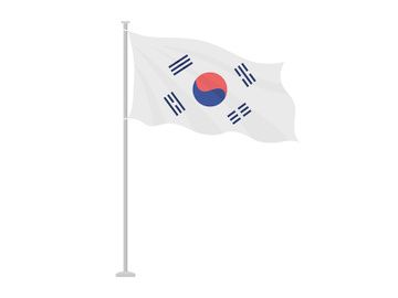 National flag of South Korea on pole semi flat color vector object preview picture