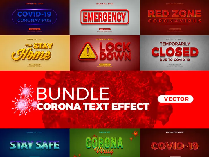 Bundle Corona editable font effect text vector