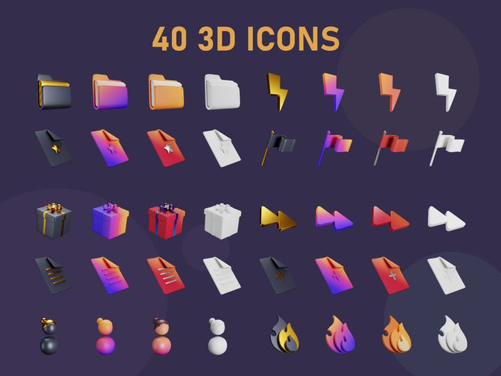 3D Interface rendering Icons