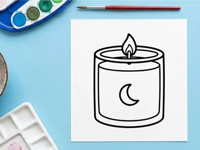 Burning candle icon with moon symbol. Minimalist vector illustration of a wax light.